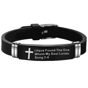 Inspirational Bracelet Religious Song 3:4 Black Silicone Stainless Mens or Women